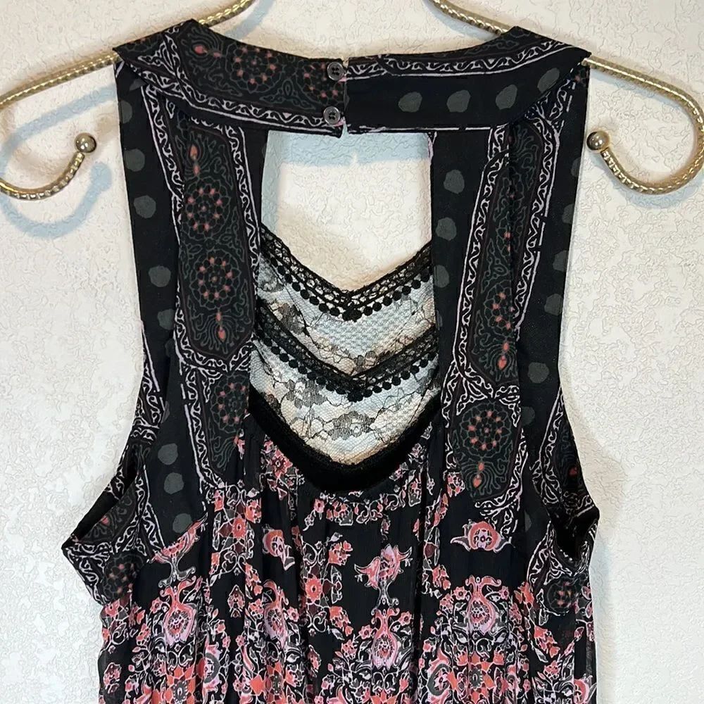 NWT Free People Moroccan Black Printed Lace Yoke Maxi Dress 4 - Picture 6 of 13